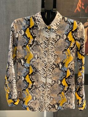 Brax Yellow Snake Print Button-Down Shirt 38